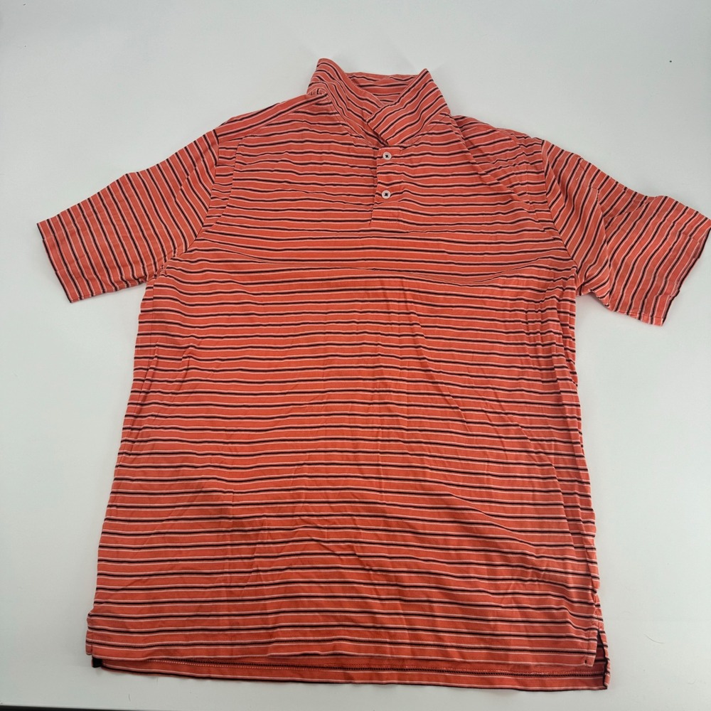 Johnnie O Polo Shirt Mens Large Orange Striped Short‎ Sleeve Golf Casual